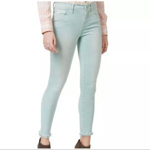 William Rast Women Jr Sz 27 Seafoam Skinny Ankle Fringed Crop Stretch Jeans Pant